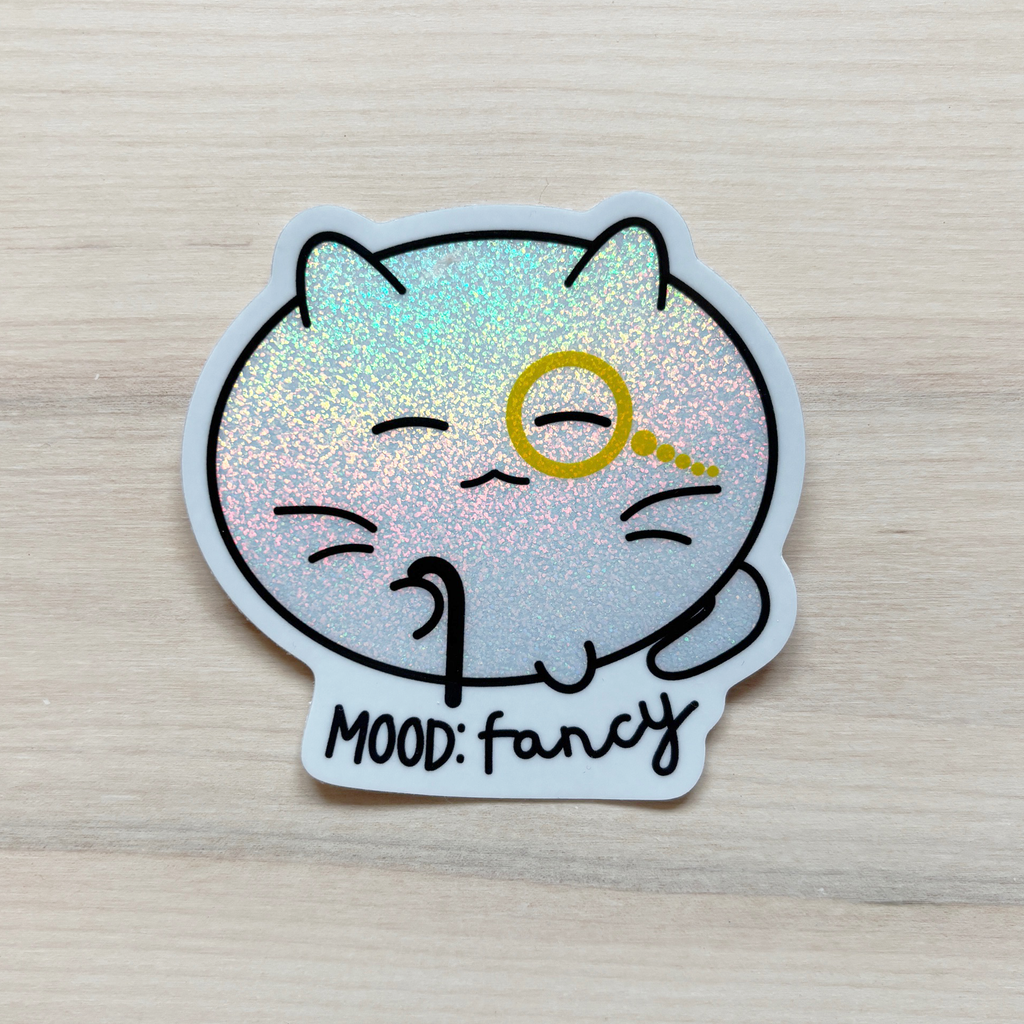 fancy cat mood illustration with monocle and cane